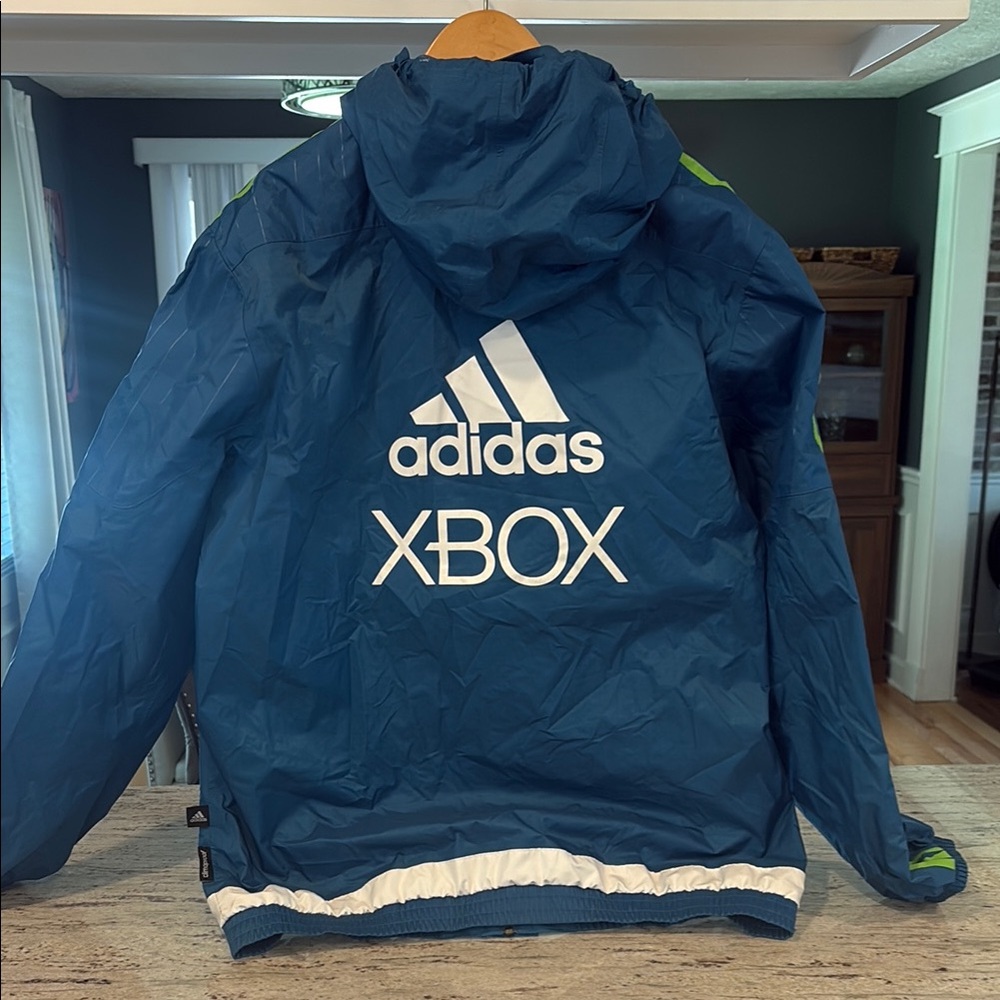 Adidas Men’s Seattle Sounders Blue Raincoat with Green Stripes - Picture 2 of 6
